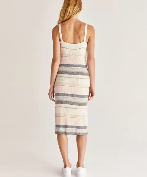 Z Supply Dresses>Malibu Stripe Sweater Dress Oatmeal