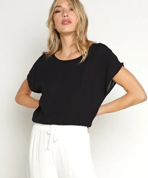 Z Supply Tops>Ollie Crinkled Top Black