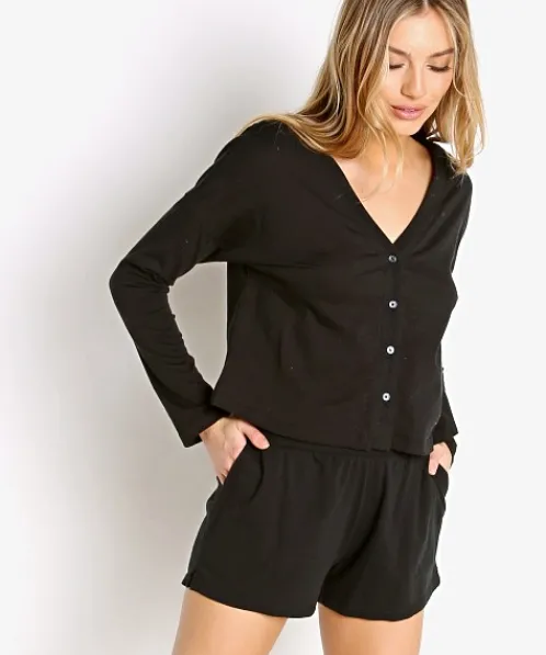 Z Supply Pj Sets>Organic Sunshine Sleep Set Black