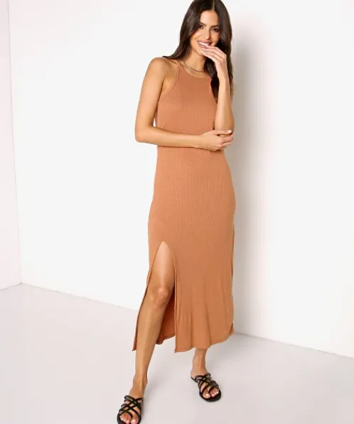 Z Supply Dresses>Palisades Rib Dress Vintage Brown