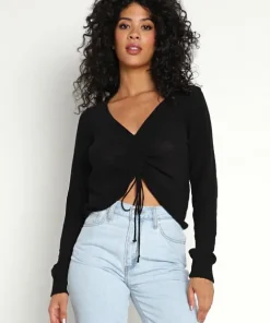 Z Supply Knits>Raya Shirred Sweater Top Heather Birch