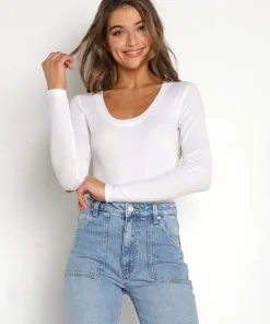 Z Supply Tops>Sirene Rib Long Sleeve White