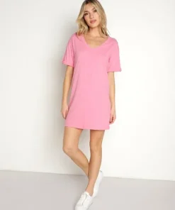 Z Supply Dresses>V Neck T Shirt Dress Flamingo
